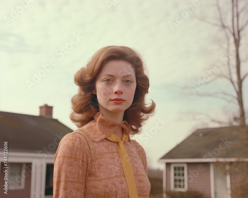 1974 Vintage Portrait of Woman Standing Outside