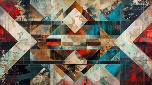 Geometric Abstract Art with Triangles and Textured Layers