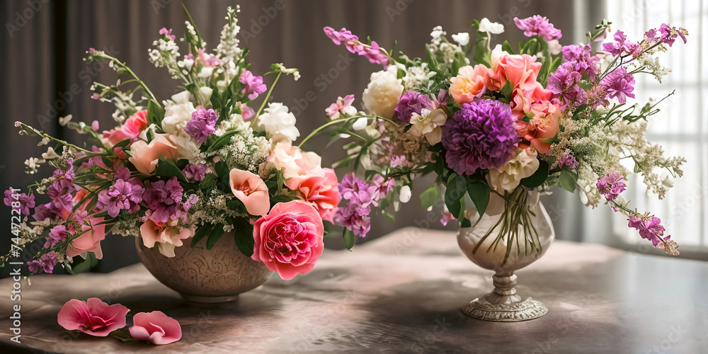 Delicate elegance of blooming flowers and vibrant floral arrangements