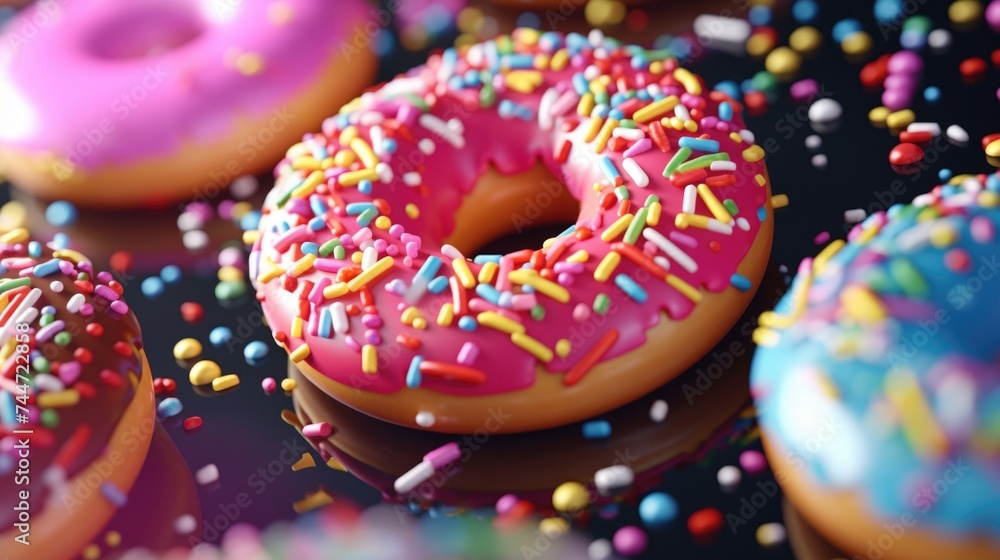 Close-up of a variety of delicious doughnuts, perfect for bakery or dessert concepts