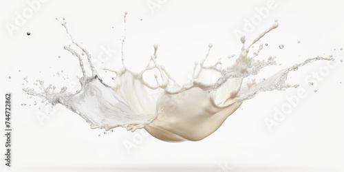 Milk splashing on white background, suitable for dairy product advertising