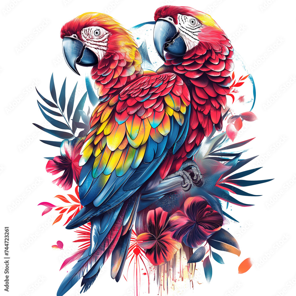 Obraz premium Tropical Elegance: Parrot Illustration T-Shirt