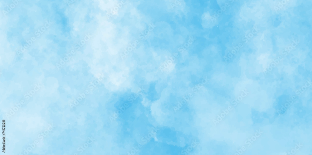 Abstract hand paint square stain watercolor background, watercolor abstract texture with white clouds and blue sky,  Light blue watercolor paper texture background with splashes.