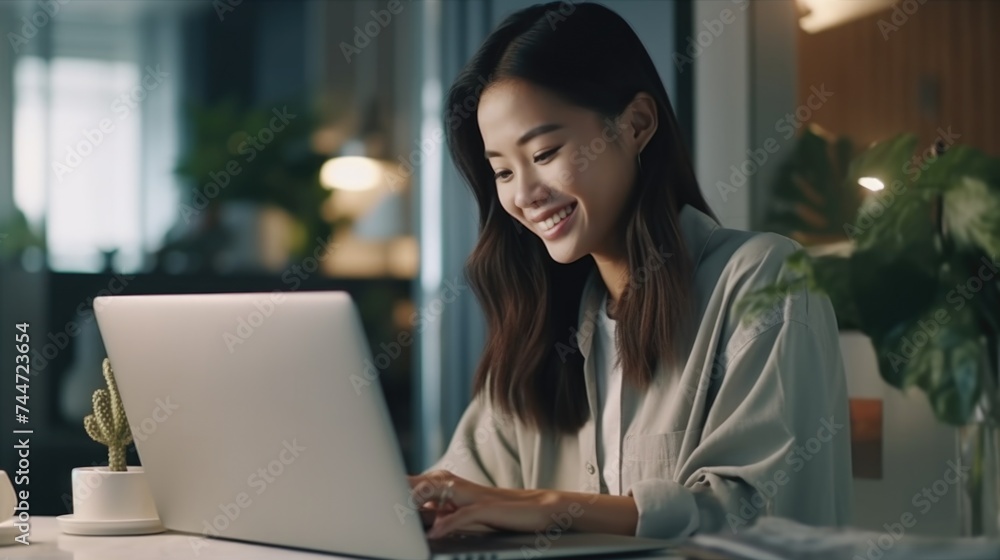 A woman sitting at a table using a laptop computer. Ideal for illustrating modern technology concepts A woman sitting at a table using a laptop computer. Ideal for illustrating modern technology concepts