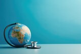 Medical equipment and world globe on a table. Suitable for healthcare concepts