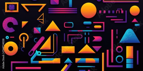 Vibrant assortment of shapes on a dark backdrop, perfect for modern designs