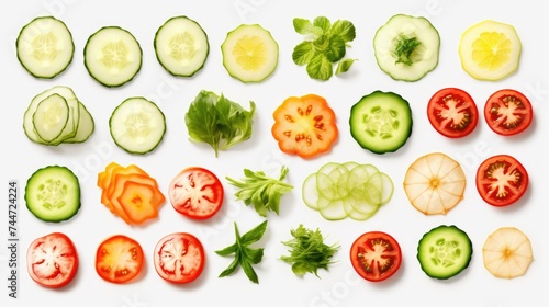 Freshly sliced vegetables on a clean white background, perfect for food blogs or recipe websites