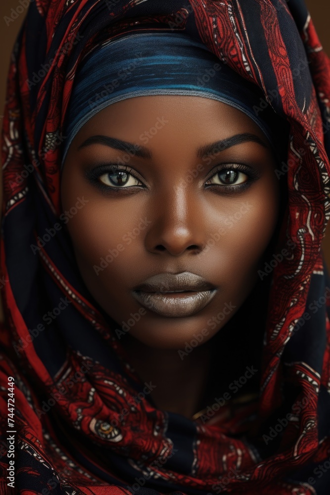 A woman with a scarf on her head, suitable for lifestyle and fashion concepts