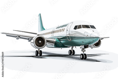 Modern white corporate business jet isolated on a white background.