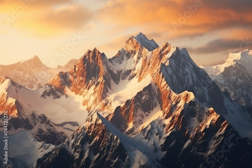 A stunning view of a mountain range at sunset. Perfect for nature and landscape themes © Fotograf