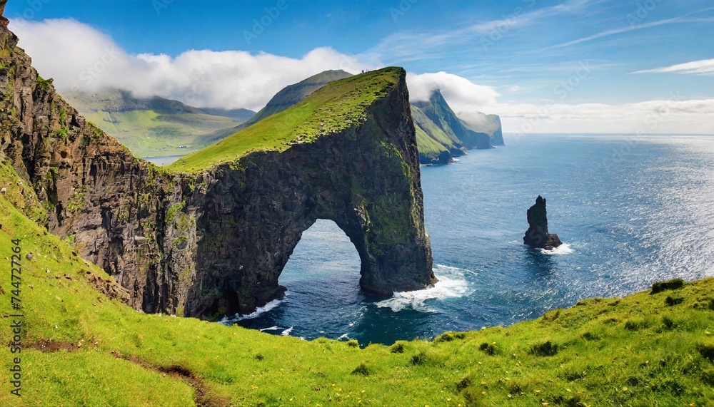 the beautiful drangarnir arch on the faroe islands atlantic ocean landscape with cliff