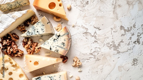 Luxury Cheese Assortment on Textured Background with Nuts