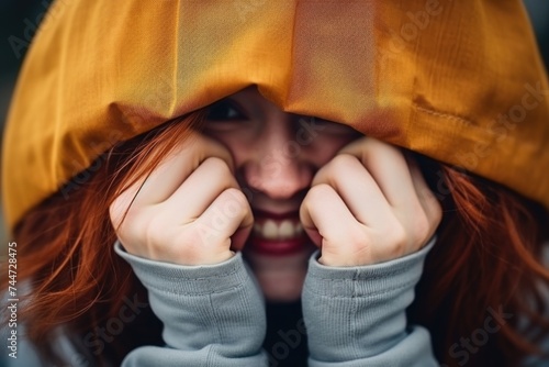 A woman hiding her face with her hands. Suitable for concepts of sadness or shame © Fotograf