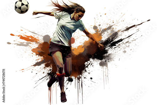 painting graphic of a woman soccer player kick ball and splash with colors isolated © dobok