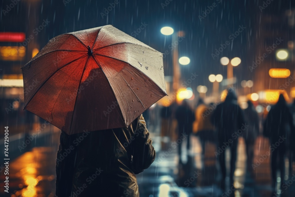 A person holding an umbrella in the rain. Suitable for weather-related concepts