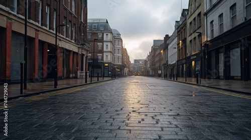 A quiet street in a European city at twilight. Suitable for urban and travel concepts