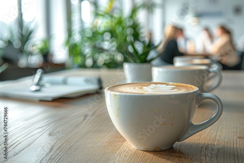 Latte cups in close-up. Generative Ai.