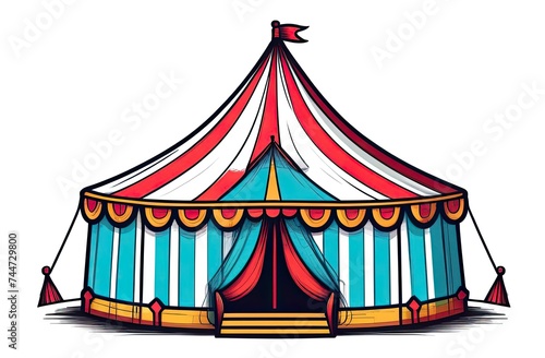 Circus Marquee: Striking circus tent in classic red and yellow hues, evoking a sense of excitement and entertainment.