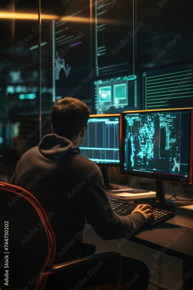 custom made wallpaper toronto digitalA man sitting at a desk in front of a computer, suitable for business concepts
