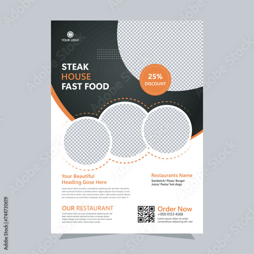 Fast Food Flyer Design Template cooking, cafe and restaurant menu, food ordering, junk food. Pizza, Burger, Modern food flyer template flyer design layout space for photo background