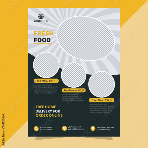 Fast Food Flyer Design Template cooking, cafe and restaurant menu, food ordering, junk food. Pizza, Burger, Modern food flyer template flyer design layout space for photo background