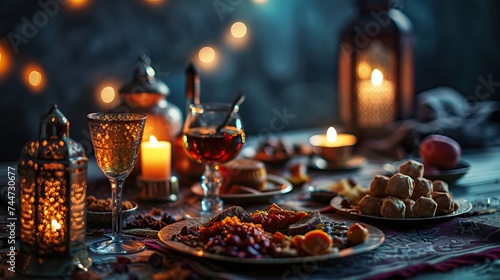 Exotic dinner ambiance with candlelight