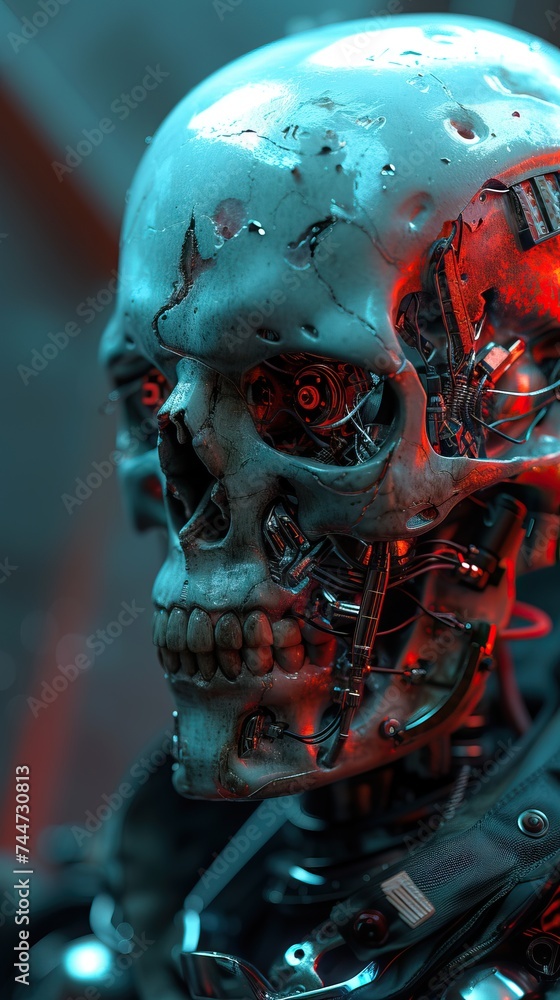 Cybernetic skull close-up with futuristic details Cybernetic skull close-up with futuristic details