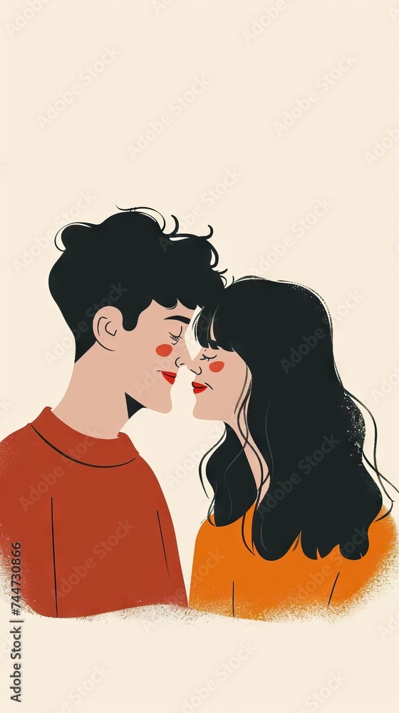 Artistic depiction of a couple in a loving embrace, with a warm color palette