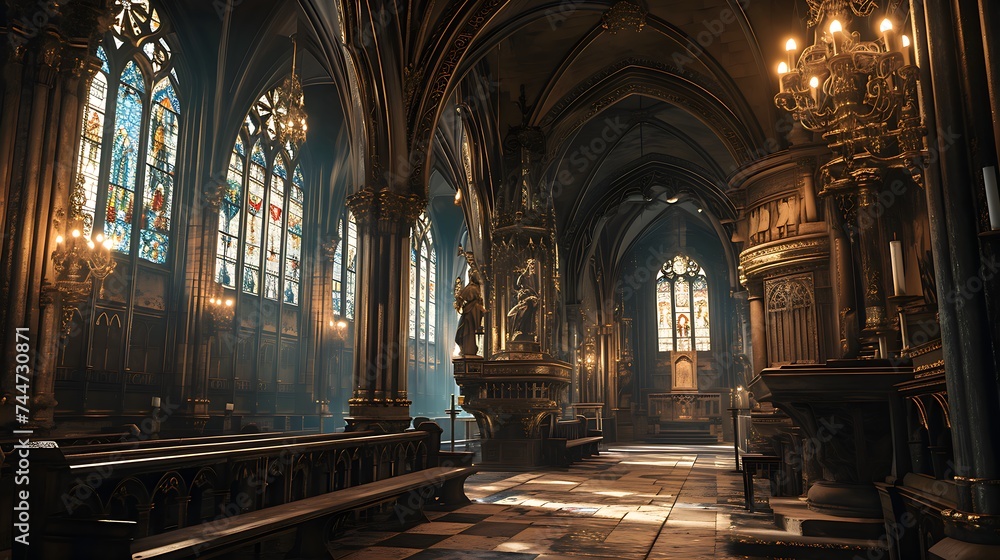 Fototapeta premium Majestic Gothic Cathedral with Stained Glass Windows