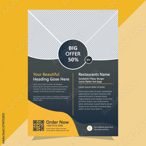Fast Food Flyer Design Template cooking, cafe and restaurant menu, food ordering, junk food. Pizza, Burger, Modern food flyer template flyer design layout space for photo background