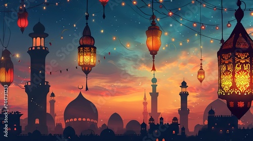 Enchanting arabian nightscape with lanterns