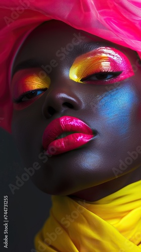 Colorful african beauty with vibrant makeup