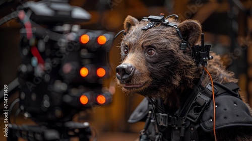 Animal in a motion capture suit for a video game development session, innovative and focused © arhendrix