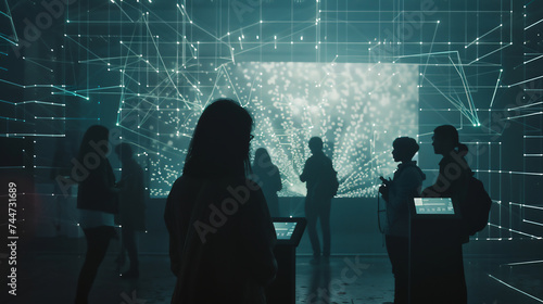 silhouette of business people, people city node technology