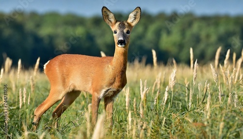 wild female roe deer in a field