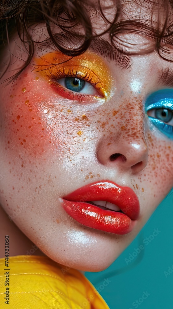 Vibrant makeup on a young woman with freckles Vibrant makeup on a young woman with freckles