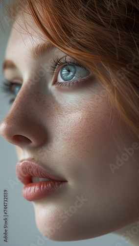 Serene beauty: close-up of a woman with ginger hair