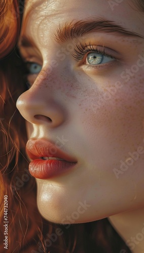 Close-up portrait of a young woman at golden hour