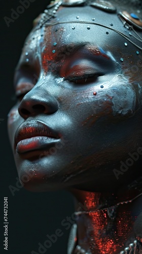 Futuristic metallic makeup on woman