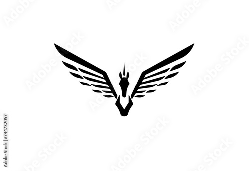 Vector illustration of a unicorn with wings. Front view in minimalist style