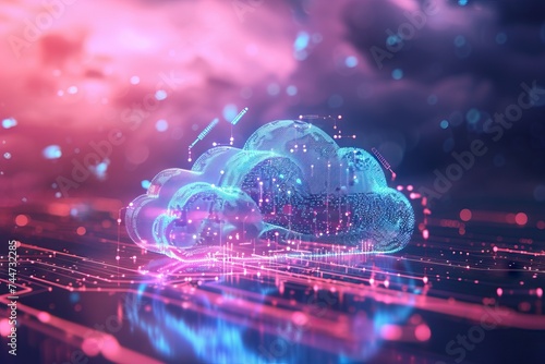 Futuristic digital cloud computing concept