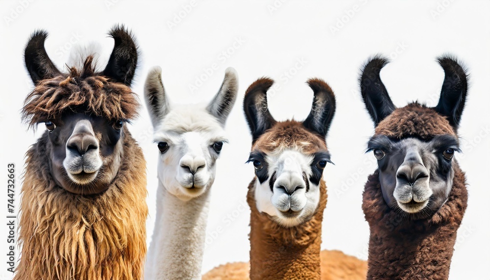 llama collection portrait standing animal bundle isolated on a white background as transparent png