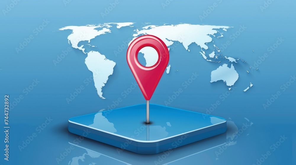 Global gps positioning system concept: pinpoint accuracy on world map | vector illustration eps 10 available - obrazy, fototapety, plakaty 