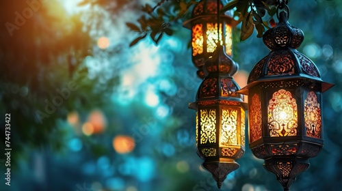 Enchanted evening lanterns in garden