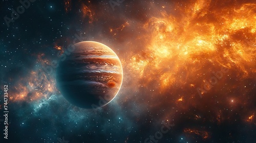 Majestic jupiter against cosmic nebula backdrop