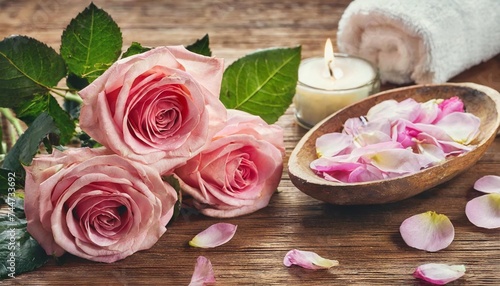 arrangement of rose flowers and beauty treatment