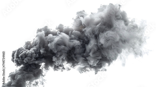 Gray smoke element isolated on white background, png