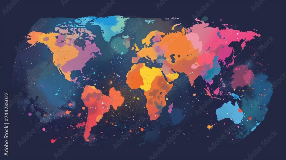 vibrant global illustration: explore the world with this colorful map - perfect for educational materials, travel blogs, and infographics vibrant global illustration: explore the world with this colorful map - perfect for educational materials, travel blogs, and infographics