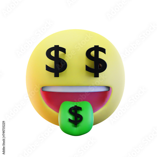 3D render money face emoji 3D illustration