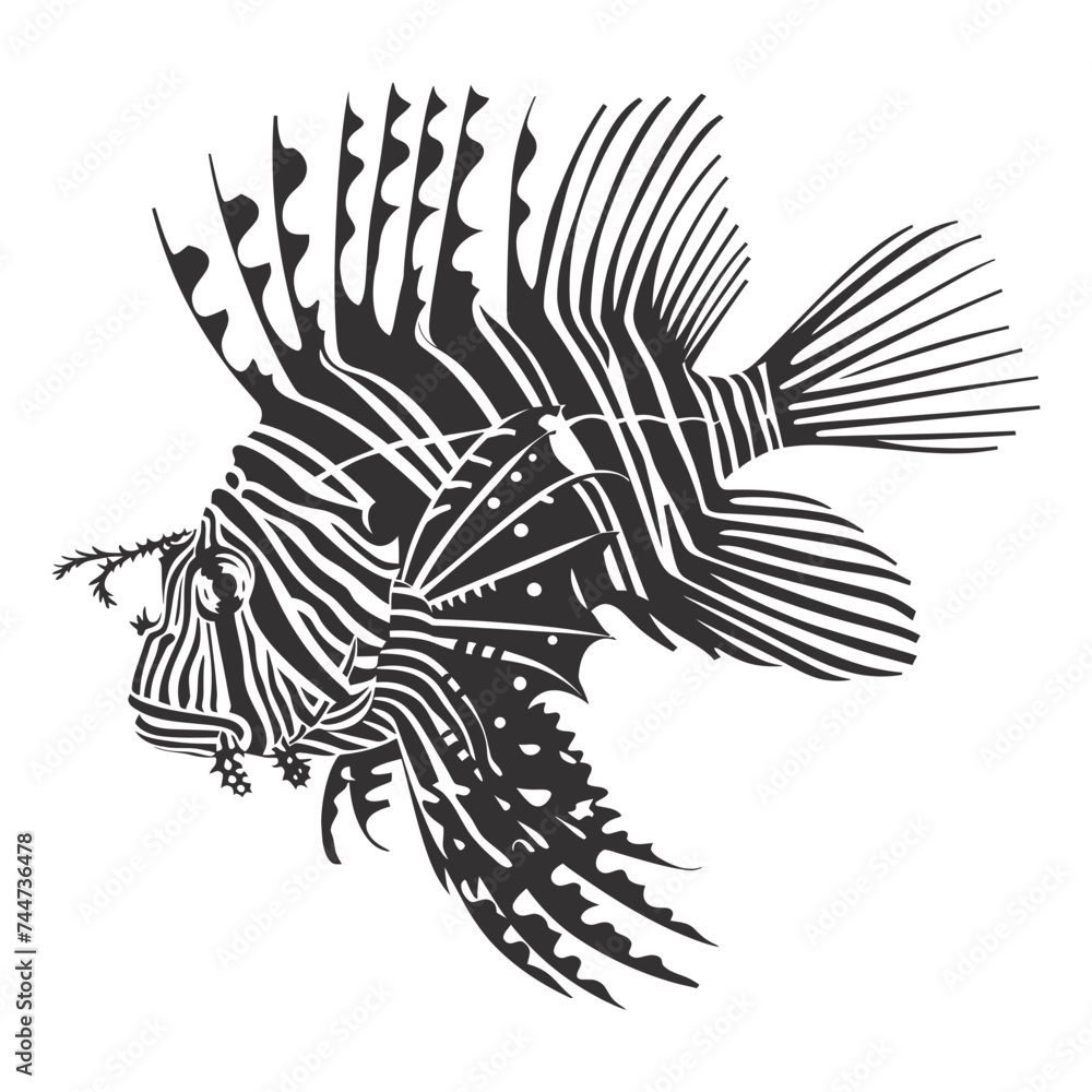 Silhouette lionfish black color only full body Silhouette lionfish black color only full body